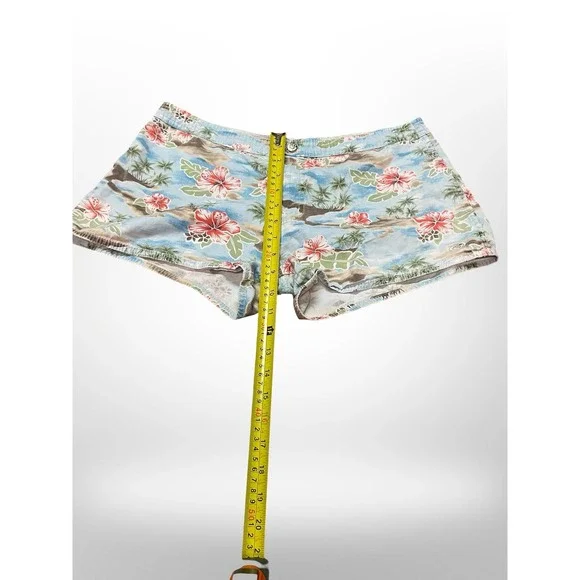 Roxy Tropical Hibiscus Floral Print Denim Shorts Blue Beach Summer Womens - Picture 4 of 7